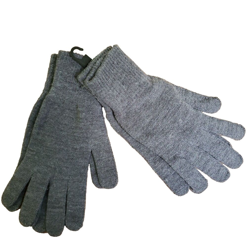 H&M Gloves 2 Pairs Knit Adult One Size Solid Gray Unlined w Tags Stretch Washes